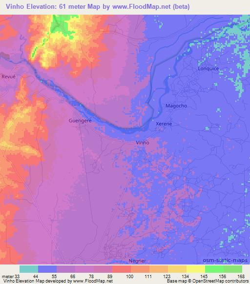 Vinho,Mozambique Elevation Map