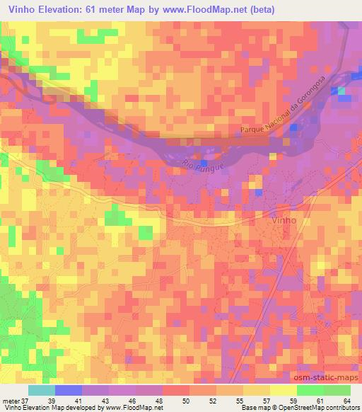 Vinho,Mozambique Elevation Map