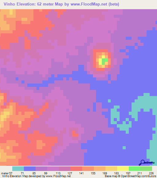 Vinho,Mozambique Elevation Map