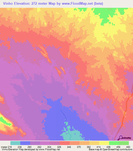 Vinho,Mozambique Elevation Map