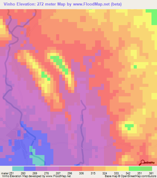 Vinho,Mozambique Elevation Map