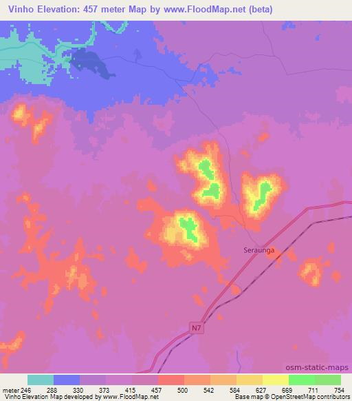 Vinho,Mozambique Elevation Map