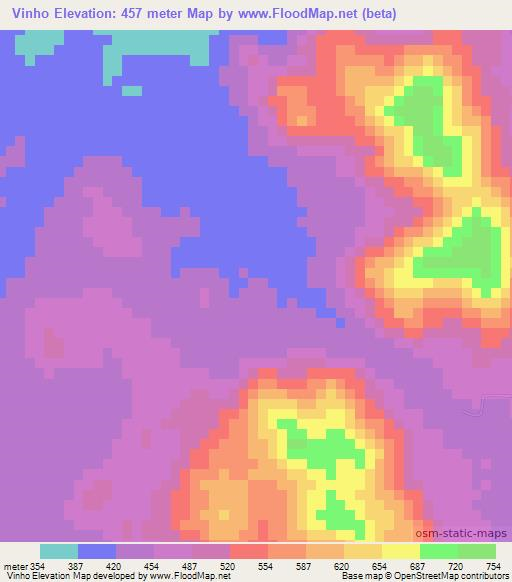 Vinho,Mozambique Elevation Map