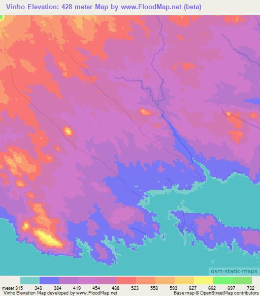 Vinho,Mozambique Elevation Map