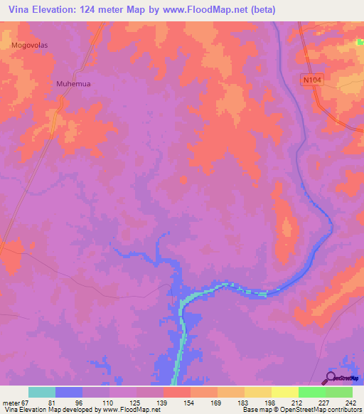 Vina,Mozambique Elevation Map