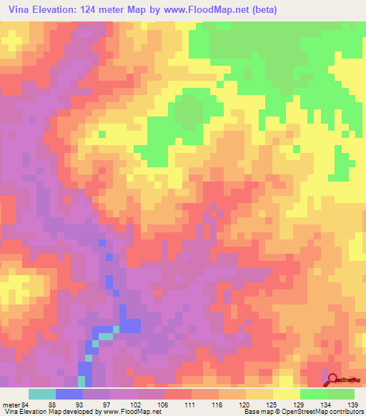 Vina,Mozambique Elevation Map