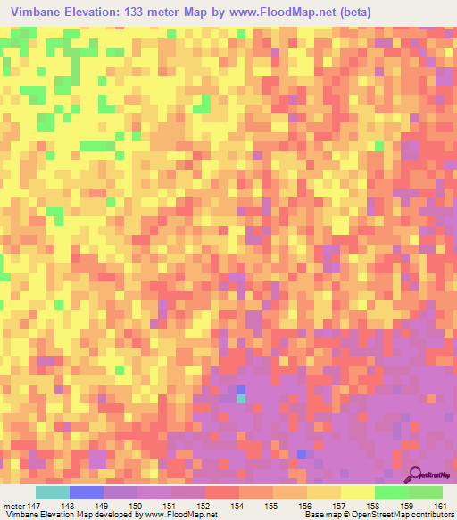 Vimbane,Mozambique Elevation Map