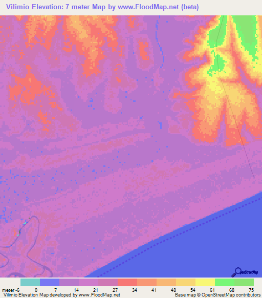 Vilimio,Mozambique Elevation Map