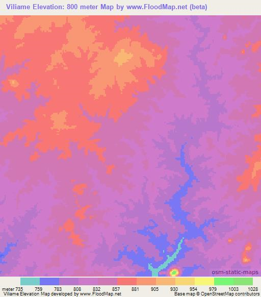 Viliame,Mozambique Elevation Map