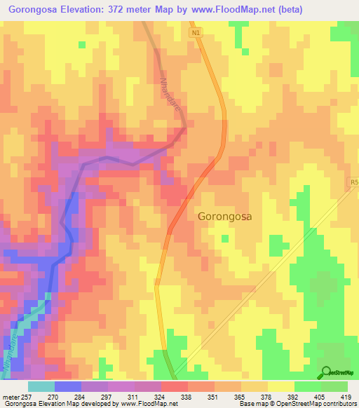 Gorongosa,Mozambique Elevation Map