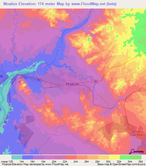 Moatize,Mozambique Elevation Map
