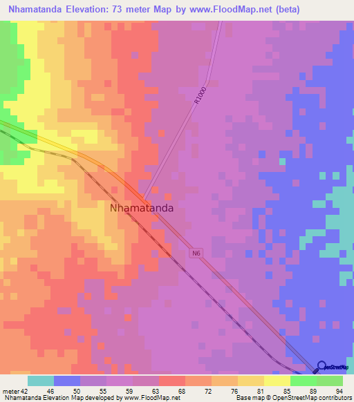 Nhamatanda,Mozambique Elevation Map