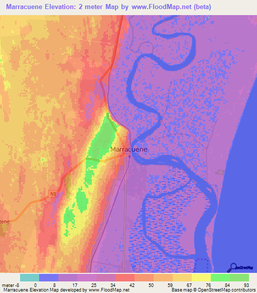 Marracuene,Mozambique Elevation Map
