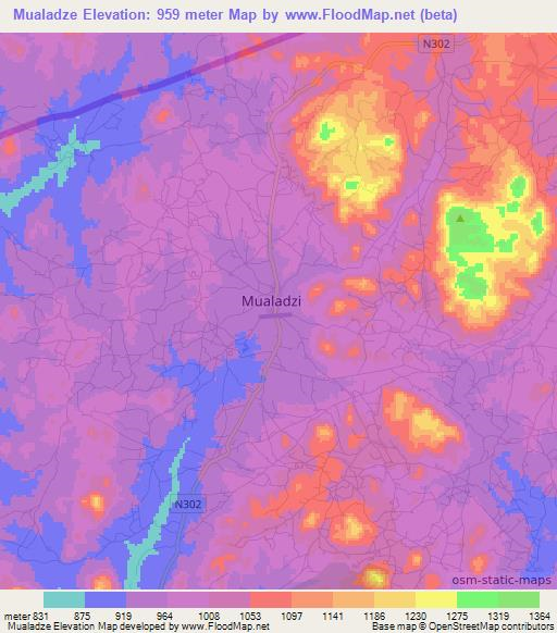 Mualadze,Mozambique Elevation Map