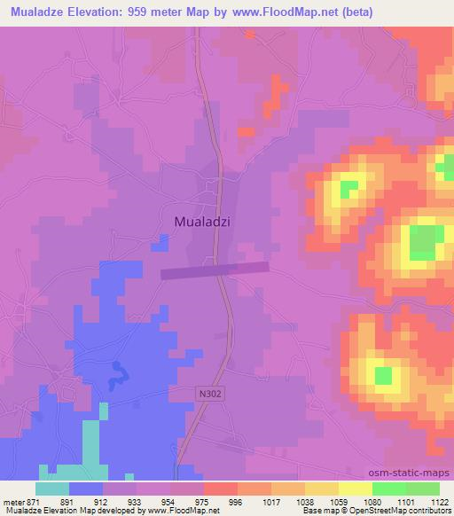Mualadze,Mozambique Elevation Map