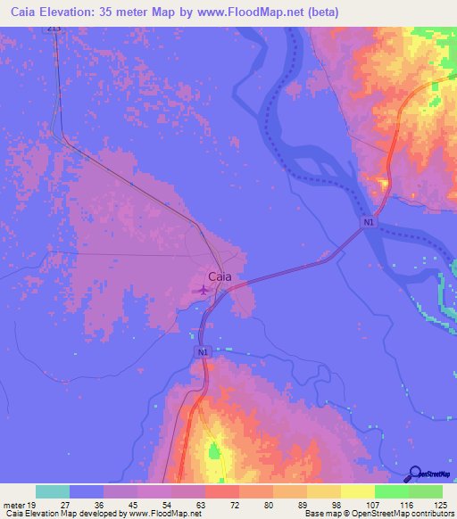 Caia,Mozambique Elevation Map