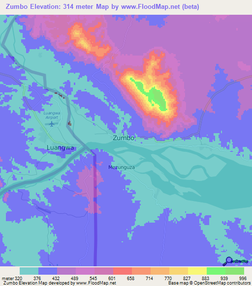 Zumbo,Mozambique Elevation Map