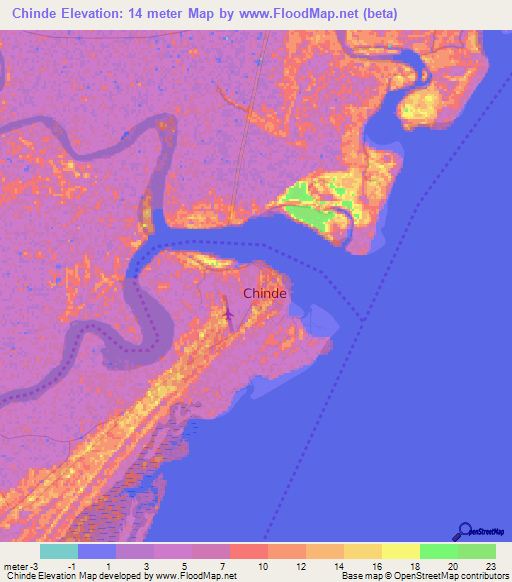 Chinde,Mozambique Elevation Map