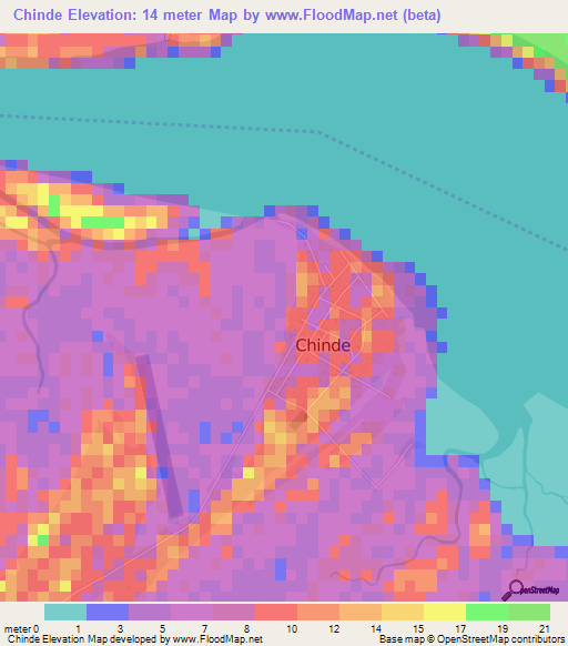 Chinde,Mozambique Elevation Map