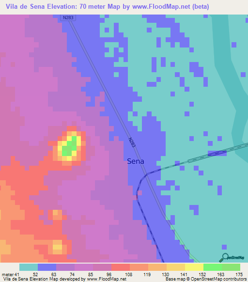 Vila de Sena,Mozambique Elevation Map