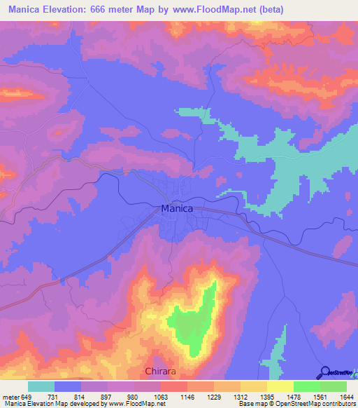 Manica,Mozambique Elevation Map