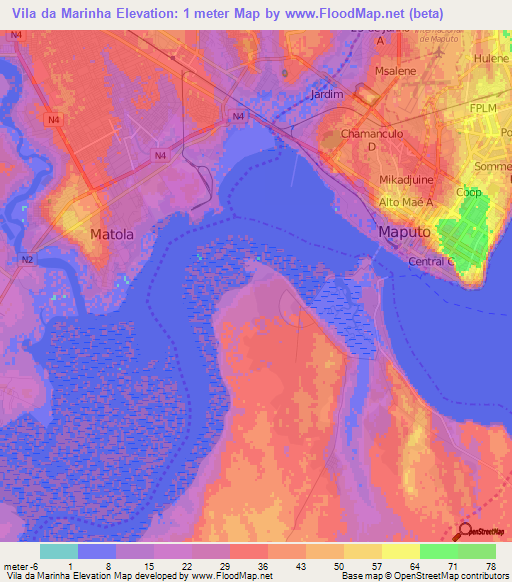 Vila da Marinha,Mozambique Elevation Map