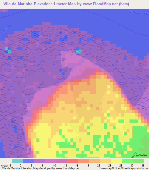 Vila da Marinha,Mozambique Elevation Map