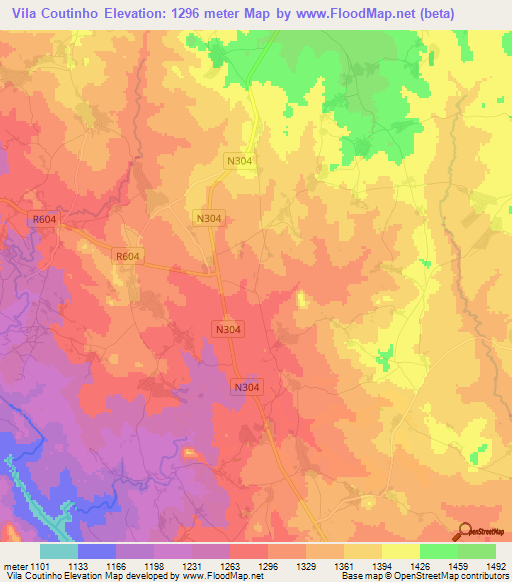 Vila Coutinho,Mozambique Elevation Map