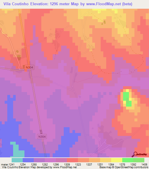 Vila Coutinho,Mozambique Elevation Map