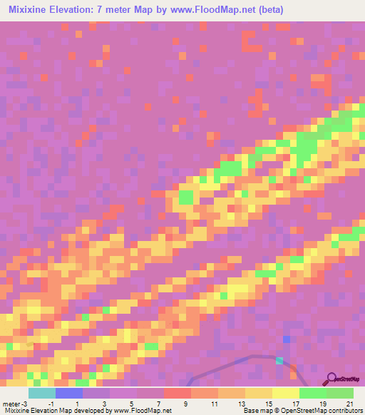 Mixixine,Mozambique Elevation Map