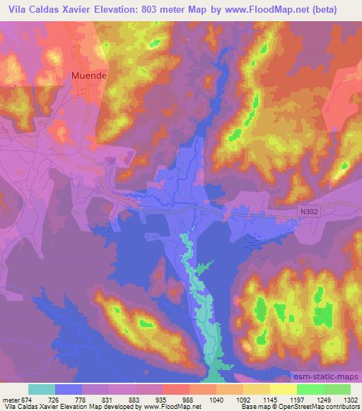 Vila Caldas Xavier,Mozambique Elevation Map
