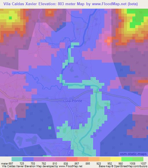 Vila Caldas Xavier,Mozambique Elevation Map