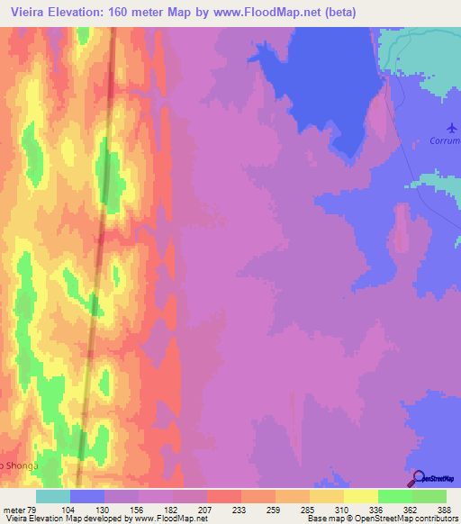 Vieira,Mozambique Elevation Map
