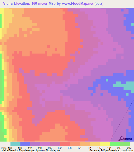 Vieira,Mozambique Elevation Map