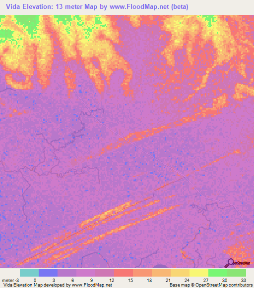 Vida,Mozambique Elevation Map