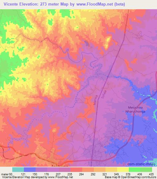 Vicente,Mozambique Elevation Map