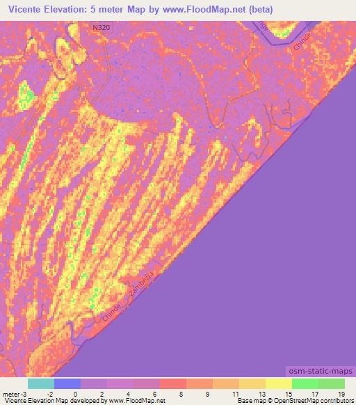 Vicente,Mozambique Elevation Map