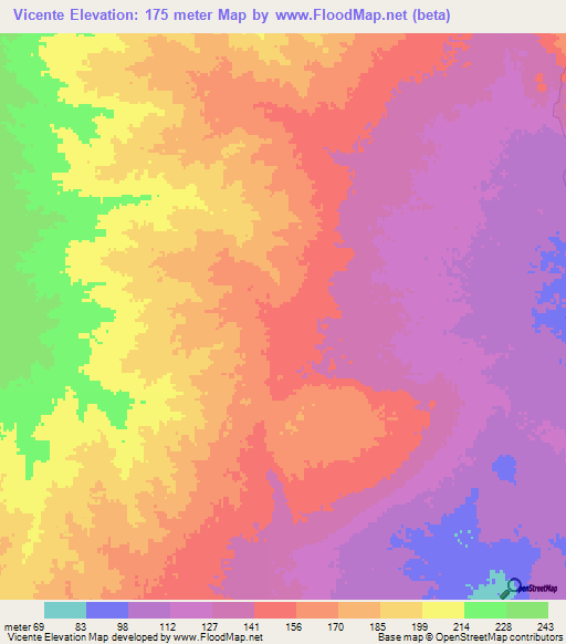 Vicente,Mozambique Elevation Map