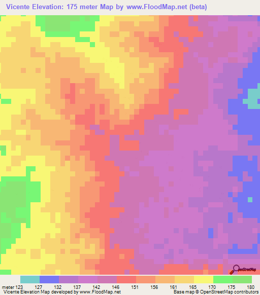 Vicente,Mozambique Elevation Map