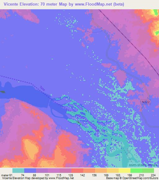 Vicente,Mozambique Elevation Map