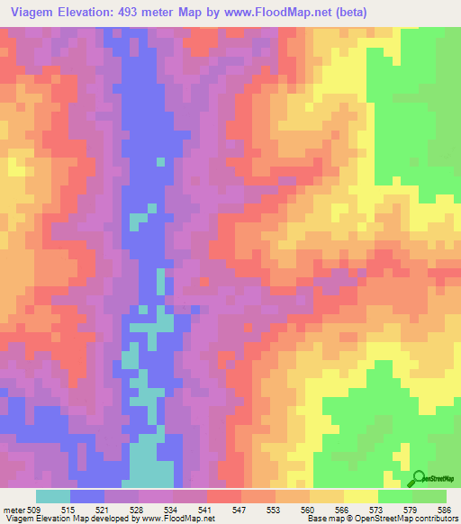 Viagem,Mozambique Elevation Map