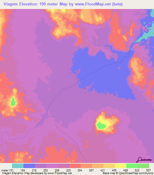 Viagem,Mozambique Elevation Map