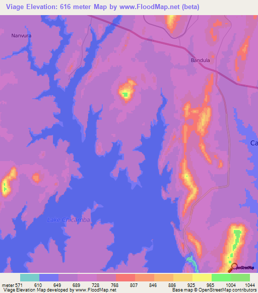 Viage,Mozambique Elevation Map
