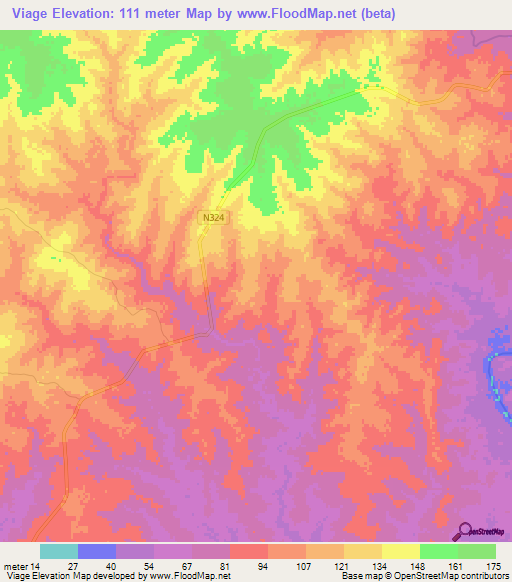 Viage,Mozambique Elevation Map