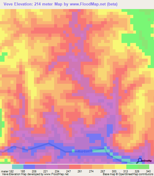 Veve,Mozambique Elevation Map