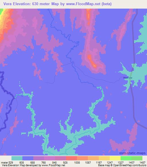 Vera,Mozambique Elevation Map