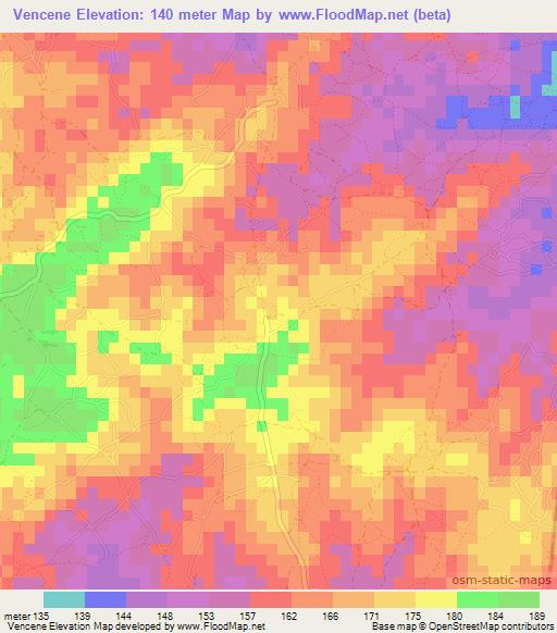 Vencene,Mozambique Elevation Map