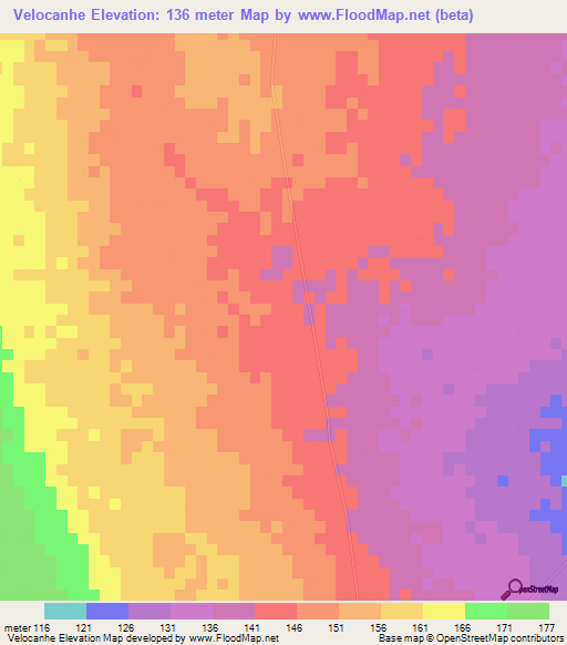 Velocanhe,Mozambique Elevation Map