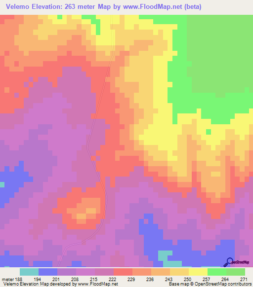 Velemo,Mozambique Elevation Map
