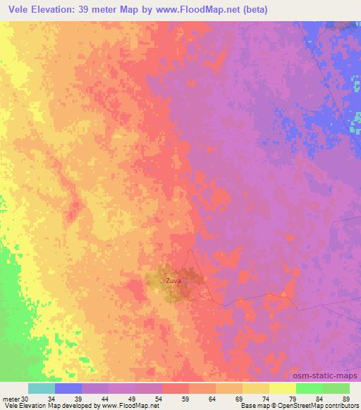 Vele,Mozambique Elevation Map